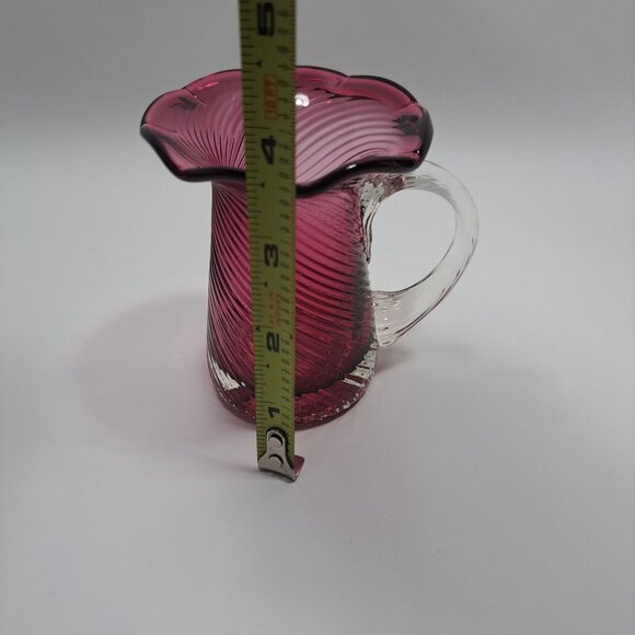 Pilgrim Cranberry Swirl Glass Small Pitcher Applied Handle Vintage - Picture 12 of 12